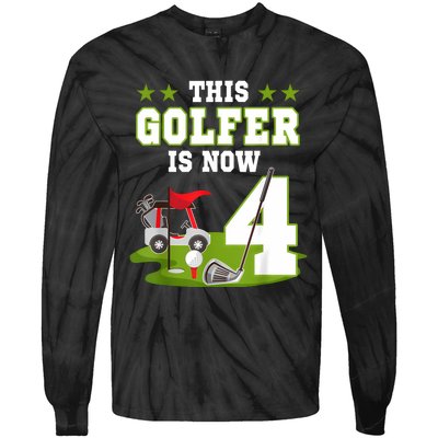 This Golfer Is Now 4 Year Old Birthday 4rd Golf Party Tie-Dye Long Sleeve Shirt