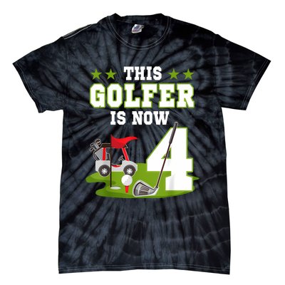 This Golfer Is Now 4 Year Old Birthday 4rd Golf Party Tie-Dye T-Shirt