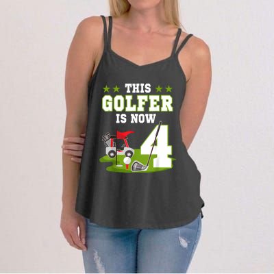 This Golfer Is Now 4 Year Old Birthday 4rd Golf Party Women's Strappy Tank