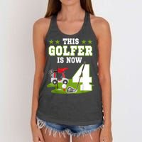 This Golfer Is Now 4 Year Old Birthday 4rd Golf Party Women's Knotted Racerback Tank