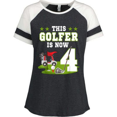 This Golfer Is Now 4 Year Old Birthday 4rd Golf Party Enza Ladies Jersey Colorblock Tee