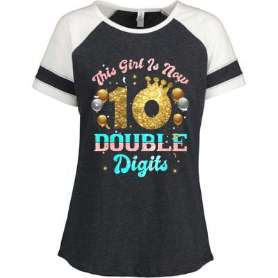 This Girl Is Now Double Digits Birthday Girl 10 Year Old Enza Ladies Jersey Colorblock Tee