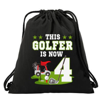 This Golfer Is Now 4 Year Old Birthday 4rd Golf Party Drawstring Bag