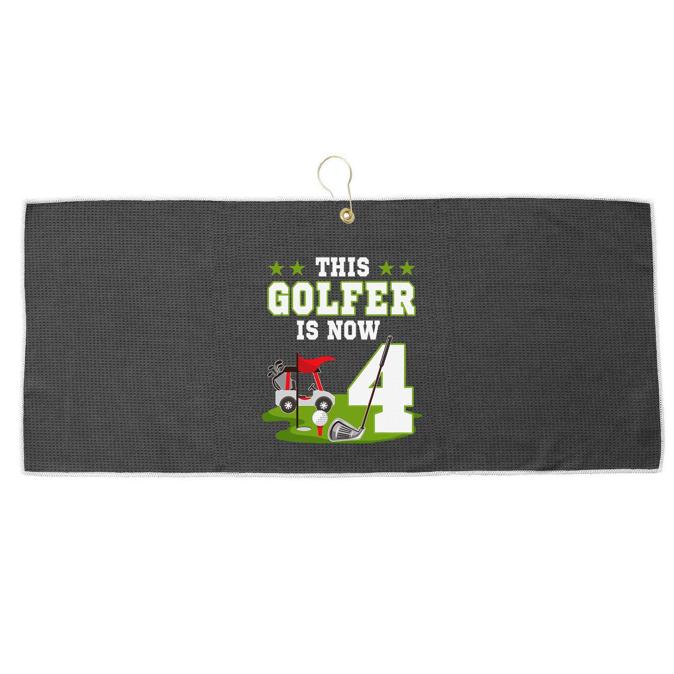 This Golfer Is Now 4 Year Old Birthday 4rd Golf Party Large Microfiber Waffle Golf Towel