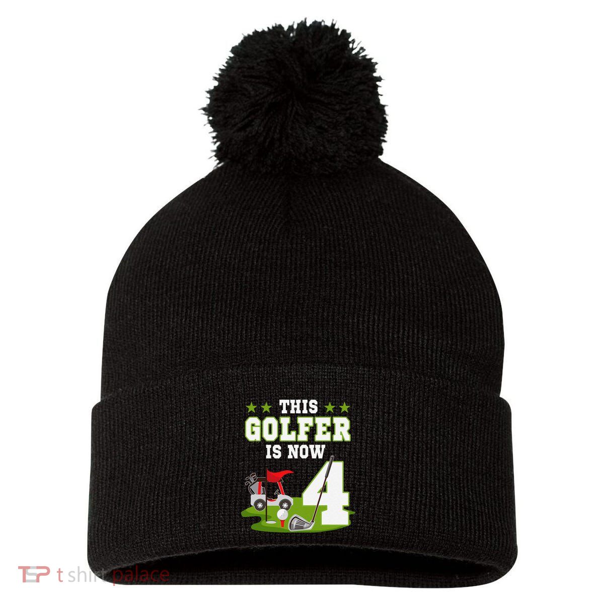 This Golfer Is Now 4 Year Old Birthday 4rd Golf Party Pom Pom 12in Knit Beanie