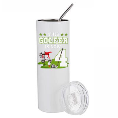 This Golfer Is Now 4 Year Old Birthday 4rd Golf Party Stainless Steel Tumbler