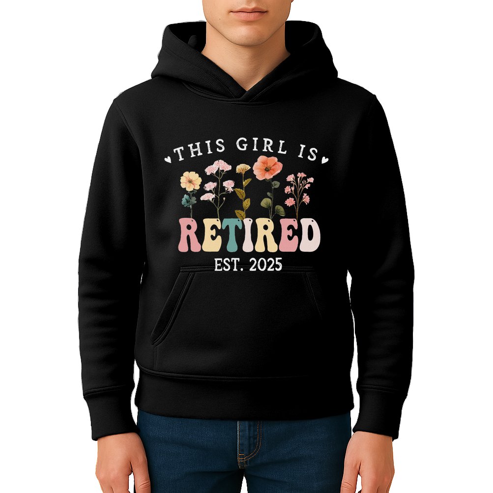 This Girl Is Retired Est 2025 Women Retirement Floral Design Kids Hoodie