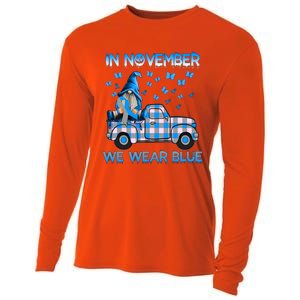 Truck Gnomes In November We Wear Blue Diabetes Awareness Meaningful Gift Cooling Performance Long Sleeve Crew