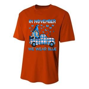 Truck Gnomes In November We Wear Blue Diabetes Awareness Meaningful Gift Performance Sprint T-Shirt