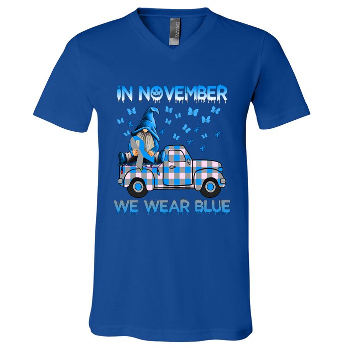 Truck Gnomes In November We Wear Blue Diabetes Awareness Meaningful Gift V-Neck T-Shirt