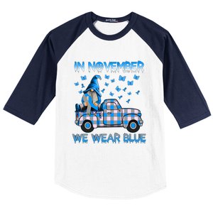 Truck Gnomes In November We Wear Blue Diabetes Awareness Meaningful Gift Baseball Sleeve Shirt