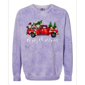 Three Gnomes In Red Truck Merry Christmas Tree Light Gnomies Colorblast Crewneck Sweatshirt