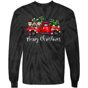 Three Gnomes In Red Truck Merry Christmas Tree Light Gnomies Tie-Dye Long Sleeve Shirt