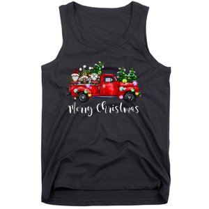 Three Gnomes In Red Truck Merry Christmas Tree Light Gnomies Tank Top