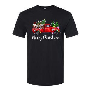 Three Gnomes In Red Truck Merry Christmas Tree Light Gnomies Softstyle CVC T-Shirt