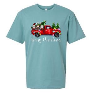 Three Gnomes In Red Truck Merry Christmas Tree Light Gnomies Sueded Cloud Jersey T-Shirt