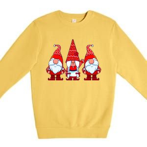 Three Gnomes In Red Costume Christmas Cute Holiday Xmas Gift Premium Crewneck Sweatshirt