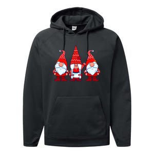 Three Gnomes In Red Costume Christmas Cute Holiday Xmas Gift Performance Fleece Hoodie