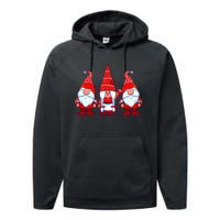 Three Gnomes In Red Costume Christmas Cute Holiday Xmas Gift Performance Fleece Hoodie