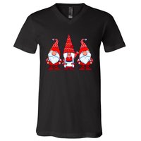 Three Gnomes In Red Costume Christmas Cute Holiday Xmas Gift V-Neck T-Shirt