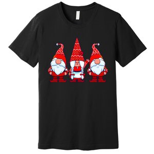 Three Gnomes In Red Costume Christmas Cute Holiday Xmas Gift Premium T-Shirt