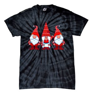 Three Gnomes In Red Costume Christmas Cute Holiday Xmas Gift Tie-Dye T-Shirt