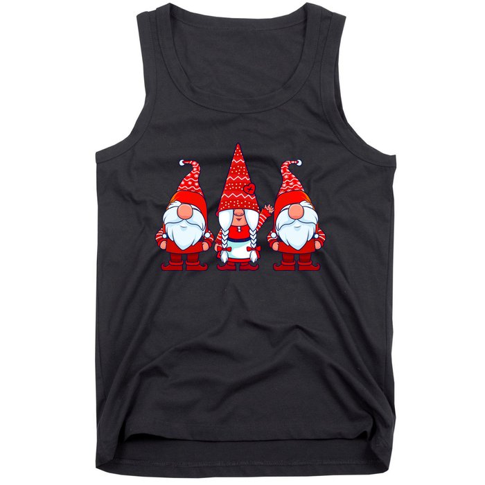 Three Gnomes In Red Costume Christmas Cute Holiday Xmas Gift Tank Top