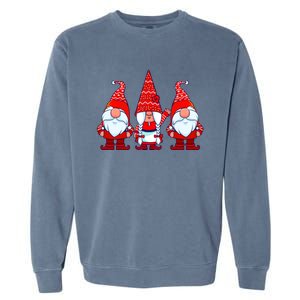 Three Gnomes In Red Costume Christmas Cute Holiday Xmas Gift Garment-Dyed Sweatshirt