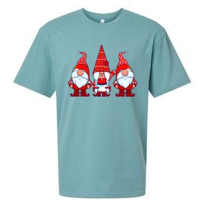 Three Gnomes In Red Costume Christmas Cute Holiday Xmas Gift Sueded Cloud Jersey T-Shirt