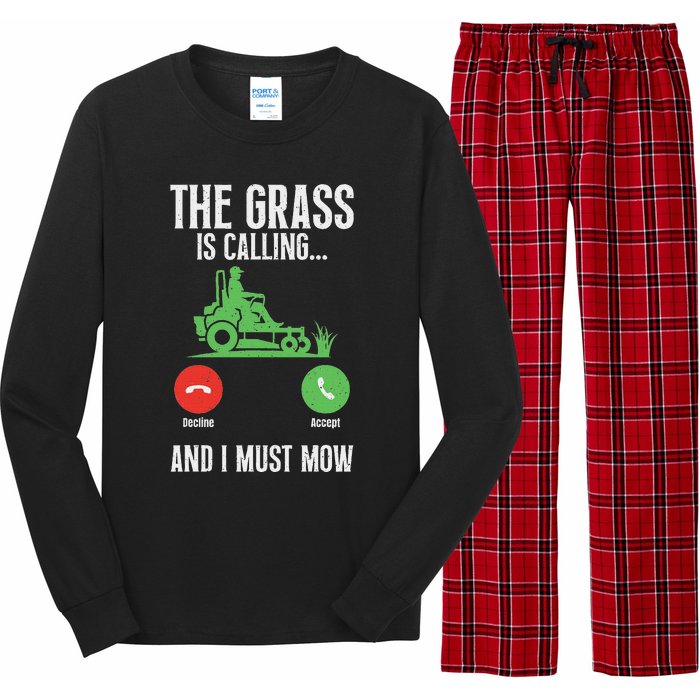 The Grass Is Calling And I Must Mow Landscaper Long Sleeve Pajama Set