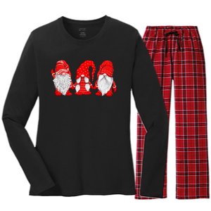 Three Gnomes In Red Costume Christmas Women's Long Sleeve Flannel Pajama Set 