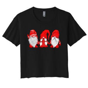 Three Gnomes In Red Costume Christmas Women's Crop Top Tee