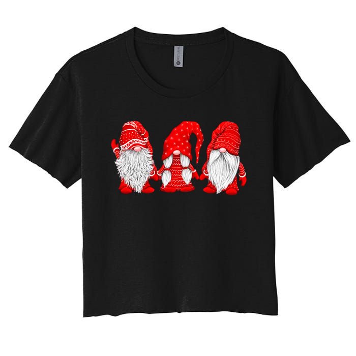 Three Gnomes In Red Costume Christmas Women's Crop Top Tee