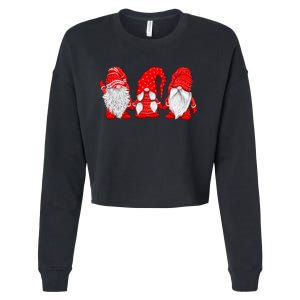 Three Gnomes In Red Costume Christmas Cropped Pullover Crew