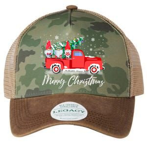 Three Gnomes In Red Truck With Merry Christmas Tree Legacy Tie Dye Trucker Hat