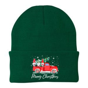 Three Gnomes In Red Truck With Merry Christmas Tree Knit Cap Winter Beanie