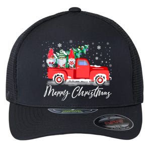 Three Gnomes In Red Truck With Merry Christmas Tree Flexfit Unipanel Trucker Cap