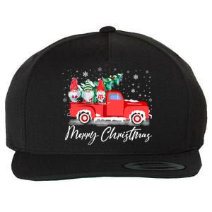 Three Gnomes In Red Truck With Merry Christmas Tree Wool Snapback Cap