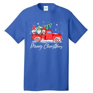 Three Gnomes In Red Truck With Merry Christmas Tree Tall T-Shirt