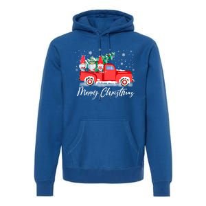 Three Gnomes In Red Truck With Merry Christmas Tree Premium Hoodie