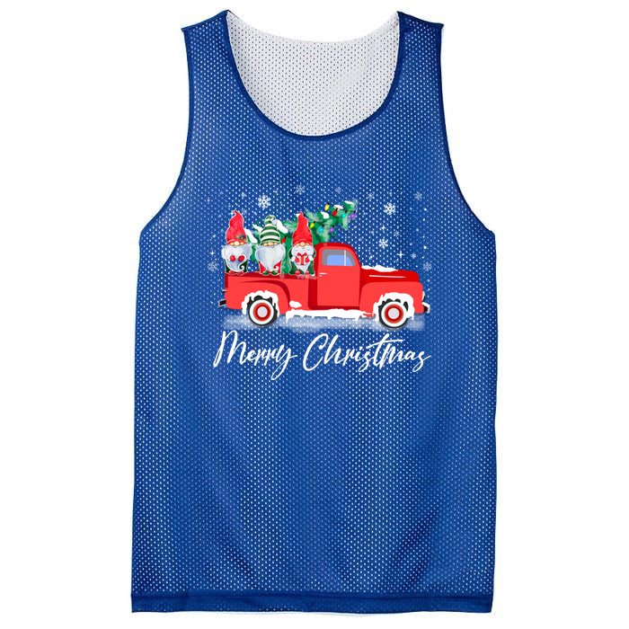 Three Gnomes In Red Truck With Merry Christmas Tree Mesh Reversible Basketball Jersey Tank