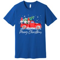 Three Gnomes In Red Truck With Merry Christmas Tree Premium T-Shirt