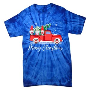 Three Gnomes In Red Truck With Merry Christmas Tree Tie-Dye T-Shirt