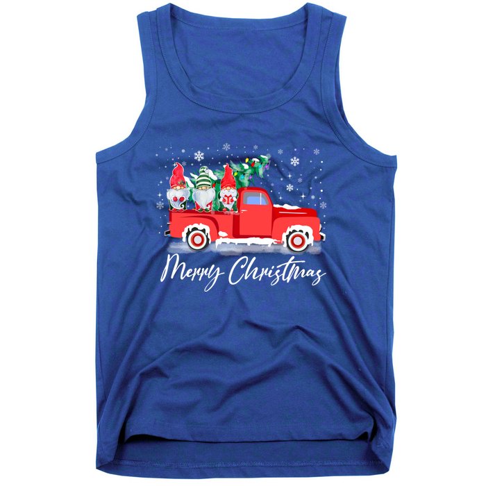 Three Gnomes In Red Truck With Merry Christmas Tree Tank Top