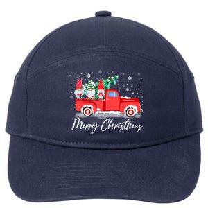 Three Gnomes In Red Truck With Merry Christmas Tree 7-Panel Snapback Hat