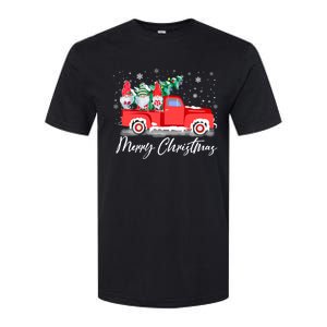 Three Gnomes In Red Truck With Merry Christmas Tree Softstyle CVC T-Shirt