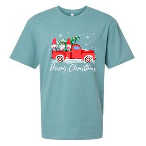 Three Gnomes In Red Truck With Merry Christmas Tree Sueded Cloud Jersey T-Shirt