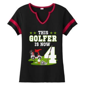 This Golfer Is Now 4 Year Old Birthday 4rd Golf Party Ladies Halftime Notch Neck Tee