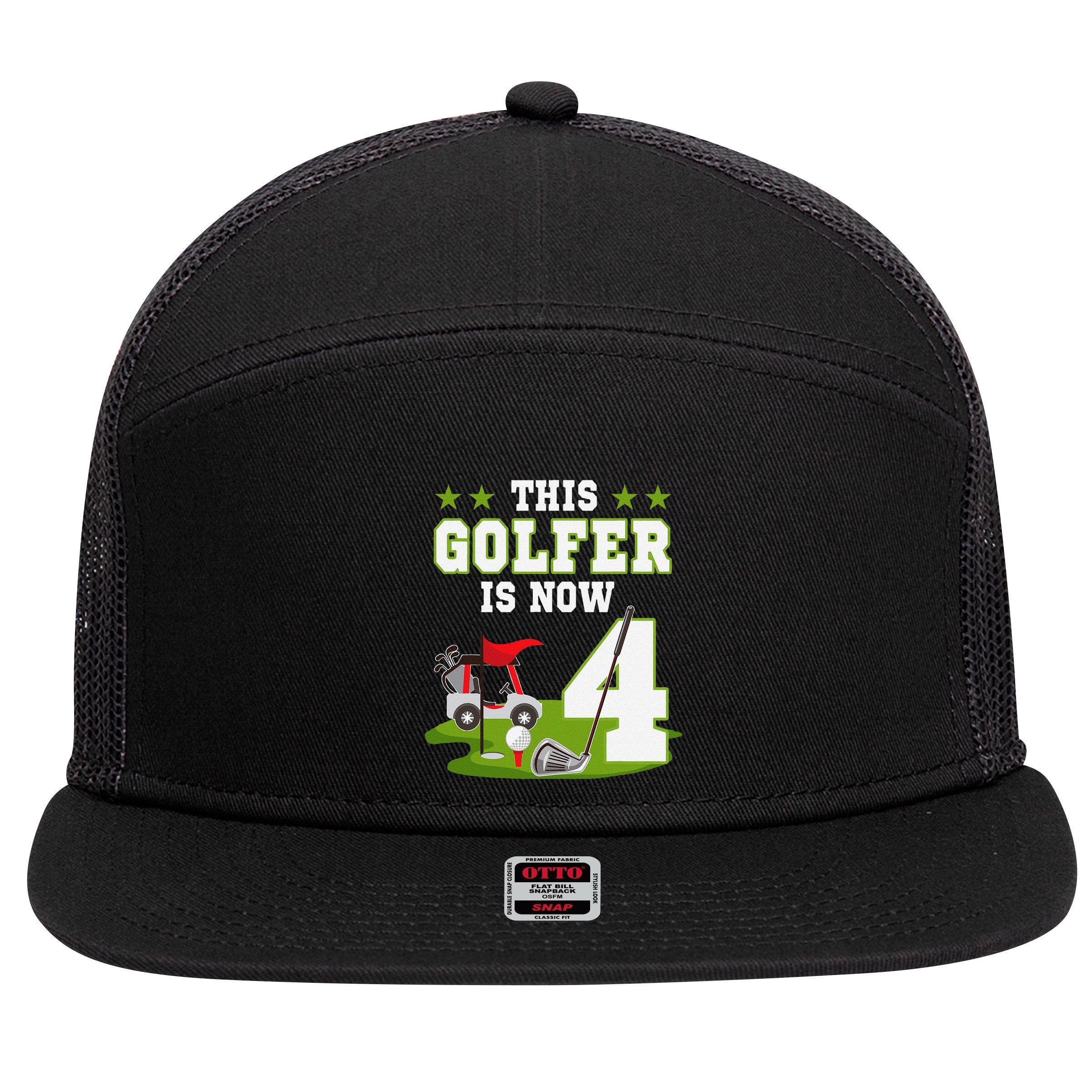 This Golfer Is Now 4 Year Old Birthday 4rd Golf Party 7 Panel Mesh Trucker Snapback Hat