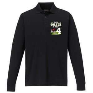 This Golfer Is Now 4 Year Old Birthday 4rd Golf Party Performance Long Sleeve Polo